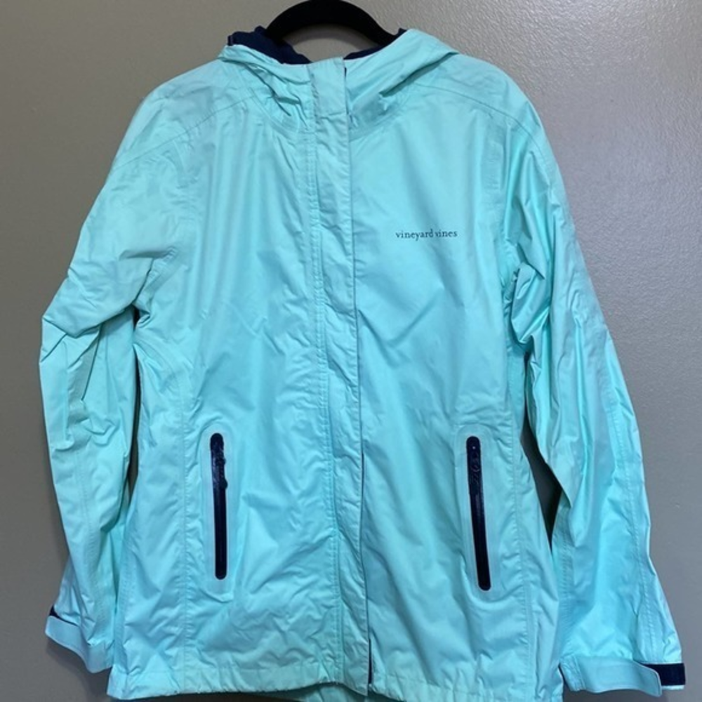 Vineyard Vines Light Aqua Hooded Utility Jacket with Navy Accents